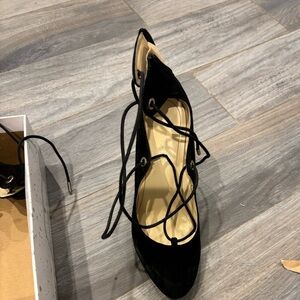 Marc Fisher Black Suede Lace-Up Block Heel Pumps
